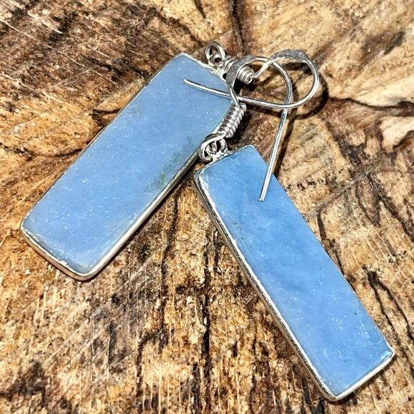 Blue Rectangular Anhydrite Earrings 2” - Picture 2 of 5